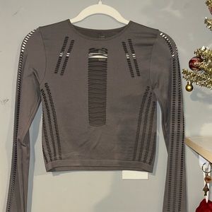 Gray cut out long sleeve crop top